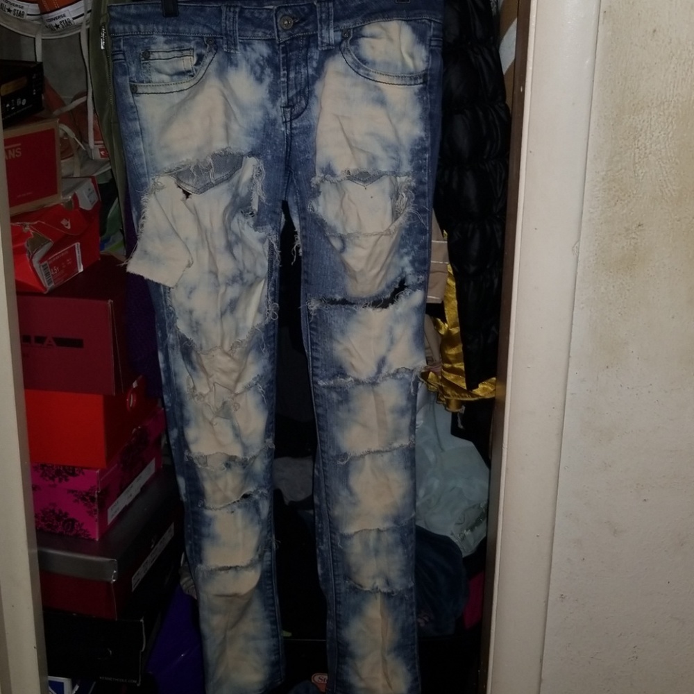 Custom distressed ripped and bleached jeans